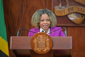 Minister of Education, Skills, Youth and Information, Senator Dr. the Hon. Dana Morris Dixon, speaks at yesterday’s (October 30) post-Cabinet press briefing, at Jamaica House.

