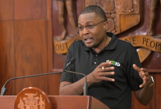 Minister without Portfolio in the Ministry of Economic Growth and Job Creation, Hon. Robert Morgan, addressing Wednesday’s  (October 30) post-Cabinet press briefing at Jamaica House.

