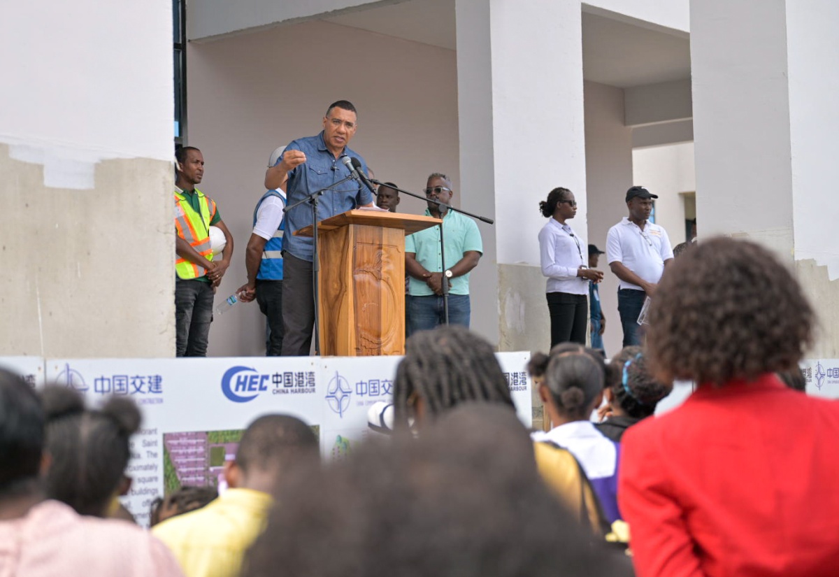 Prime Minister, Dr. the Most Hon. Andrew Holness, addresses an audience at the Morant Bay Urban Centre in St. Thomas, during a tour of the property on Wednesday (November 13).

