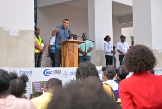 Prime Minister, Dr. the Most Hon. Andrew Holness, addresses an audience at the Morant Bay Urban Centre in St. Thomas, during a tour of the property on Wednesday (November 13).

