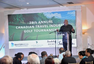 Executive Vice President of Global Sales and Industry Relations at Unique Vacations, Gary Sadler, addresses travel partners and stakeholders during the 28th Annual Canadian Travel Golf Tournament Dinner at the Sandals Ocho Rios Beach Resort in St. Ann recently.

