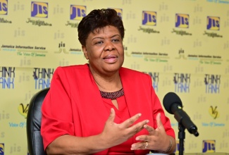 Chief Executive Officer, Consumer Affairs Commission (CAC), Dolsie Allen, addresses a recent Jamaica Information Service (JIS) ‘Think Tank’ at the agency’s head office in Kingston.

