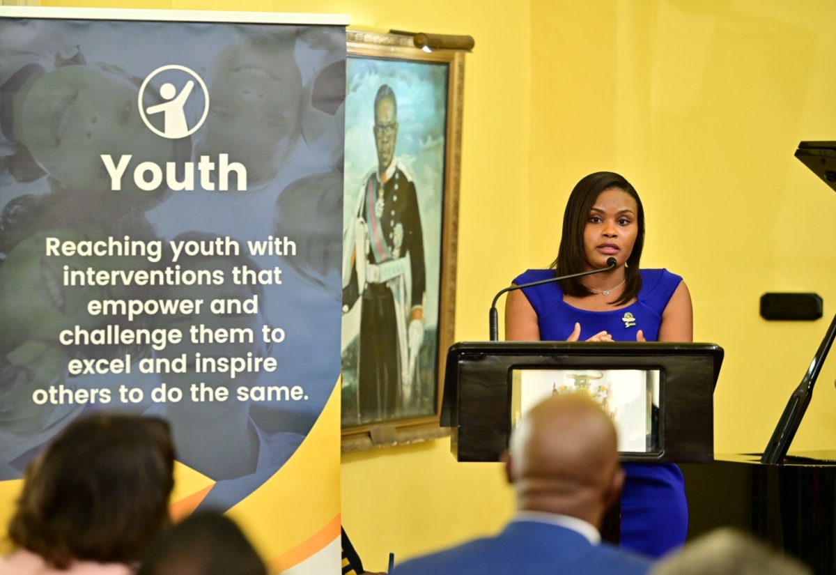 Medical doctor and Governor General’s Programme for Excellence (GGPE) I Believe Initiative (IBI) Ambassador, Dr. Tashagay Campbell speaks at a recent IBI Ambassador Induction Ceremony held at King’s House.

