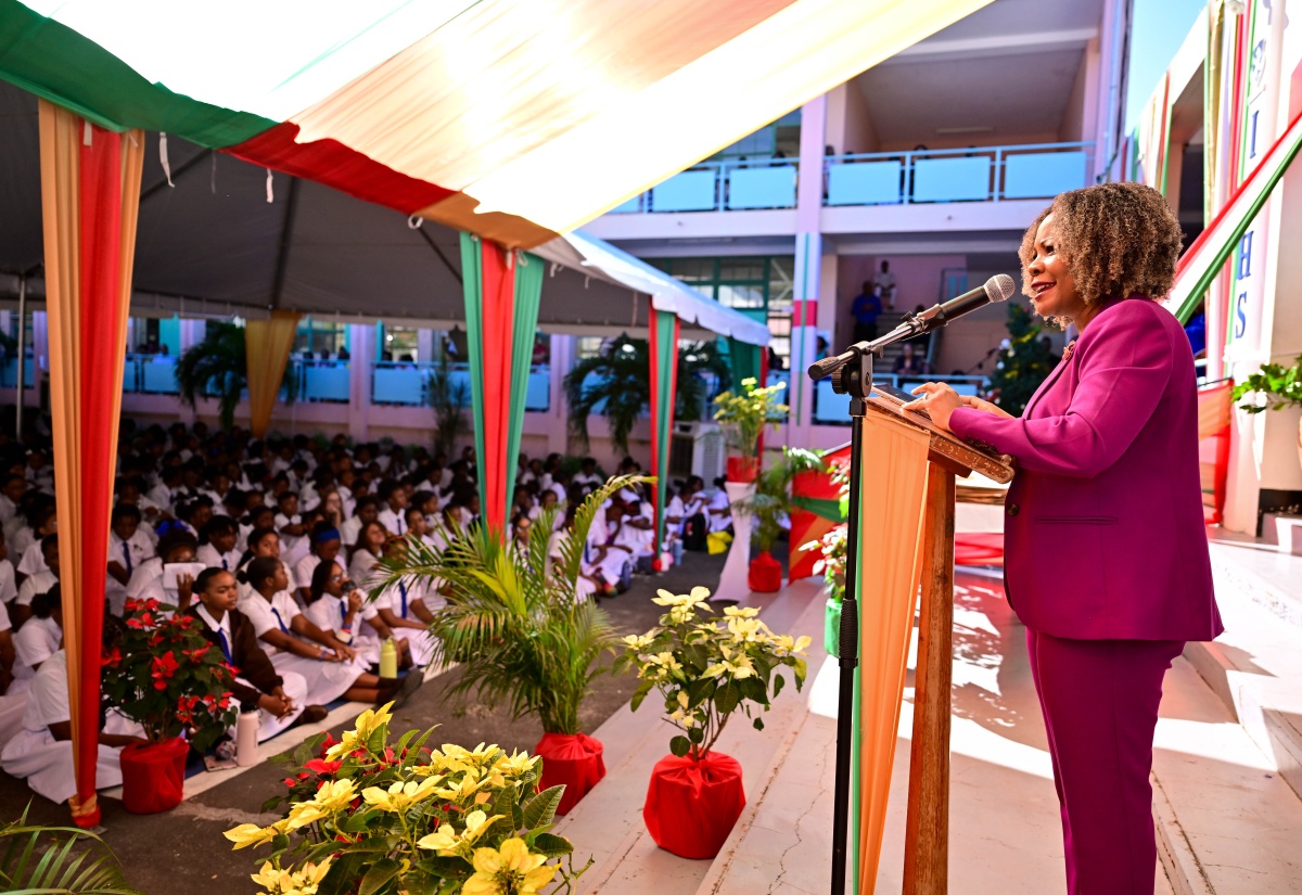 Minister of Education, Skills, Youth and Information, Senator Dr. the Hon. Dana Morris Dixon, delivers the keynote address during Immaculate Conception High School’s prize giving ceremony on Wednesday (December 18).