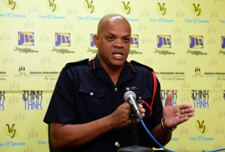 Jamaica Fire Brigade (JFB) Superintendent, Emeleo Ebanks, addresses a recent Jamaica Information Service (JIS) ‘Think Tank’ at the agency