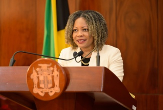 Minister of Education, Skills, Youth and Information, Senator Dr. Hon. Dana Morris Dixon, addressing the recent post Cabinet press briefing at Jamaica House in St. Andrew.