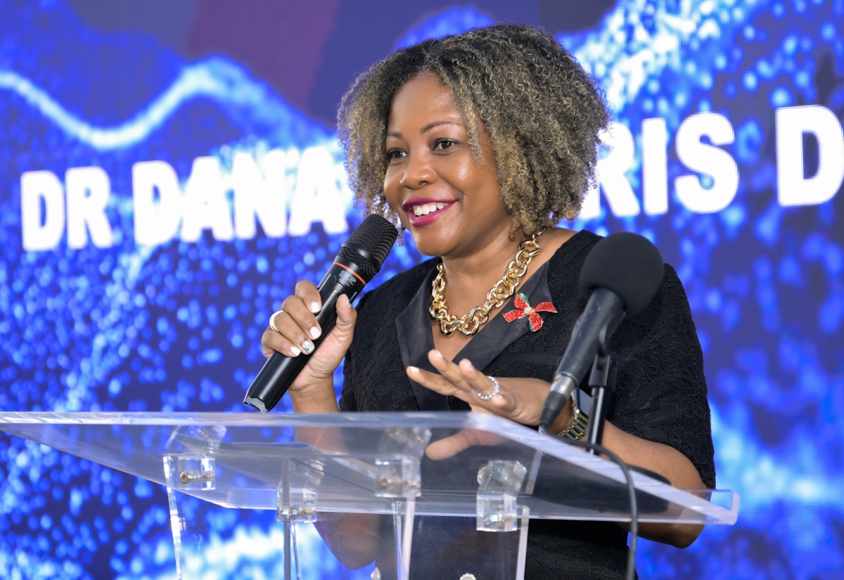 Minister of Education, Skills, Youth and Information, Senator Dr. the Hon. Dana Morris Dixon, addresses the HEART/NSTA Trust certification ceremony for employees of Ripton Infrastructure Limited, held on Saturday (December 14), at a commercial complex located at 45 Hope Road in Kingston. 