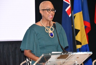 Minister of Finance and the Public Service, Hon. Fayval Williams, delivers remarks during opening ceremony for the 59th Caribbean Financial Action Task Force (CFATF) Plenary and Working Group Meetings at the Princess Grand Hotel in Hanover on Wednesday (December 4). The meetings run from December 1-6.

