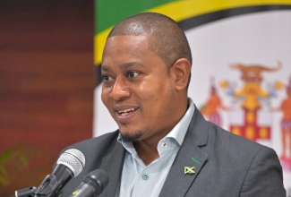 Minister of Agriculture, Fisheries and Mining, Hon. Floyd Green, addresses a recent press conference at the Ministry’s offices at Hope Gardens in Kingston.

