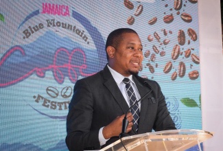 Minister of Agriculture, Fisheries and Mining, Hon. Floyd Green, addressing the recent launch of the Blue Mountain Coffee Festival 2025 on the lawns of Devon House in Kingston.

