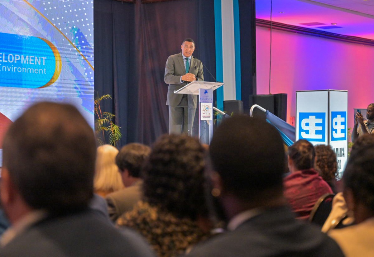 Prime Minister, Dr. the Most Hon. Andrew Holness, announcing the new Speed Task Force to reduce bureaucracy and enhance efficiency in doing business. He was delivering the keynote address at the Jamaica Stock Exchange Investments & Capital Markets Conference held at The Jamaica Pegasus hotel in New Kingston on Tuesday (January 21).