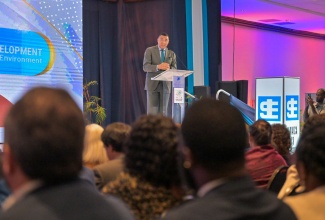 Prime Minister, Dr. the Most Hon. Andrew Holness, announcing the new Speed Task Force to reduce bureaucracy and enhance efficiency in doing business. He was delivering the keynote address at the Jamaica Stock Exchange Investments & Capital Markets Conference held at The Jamaica Pegasus hotel in New Kingston on Tuesday (January 21).