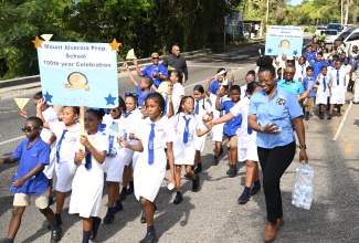 Students from the Mt. Alvernia Preparatory and Kindergarten school in Montego Bay, St. James, participate in a road march on Monday (January 27), to mark the school’s centennial anniversary.