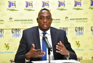 Assistant General Manager of Compliance Management at the National Housing Trust, Dameon McNally, speaks at a recent Jamaica Information Service (JIS) Think Tank, in Kingston.

