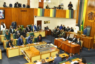 Custos of Kingston, Hon. Steadman Fuller, deputising for Governor General, His Excellency the Most Hon. Sir Patrick Allen, delivering the Throne Speech at the ceremonial opening of Parliament at Gordon House on Thursday (February 13).


