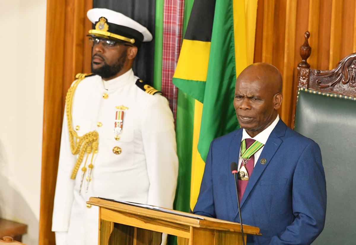 Custos of Kingston, Hon. Steadman Fuller, delivers the Throne Speech at the Ceremonial Opening of Parliament for Fiscal Year 2025/26, on Thursday (February 13), at Gordon House. Custos Fuller was deputising for Governor General, His Excellency the Most Hon. Sir Patrick Allen.

