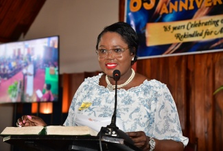 Acting Chief Education Officer, Terry-Ann Thomas-Gayle, addresses the launch of National Career Awareness Week 2025 at the Meadowbrook United Church in St. Andrew on Sunday (February 9).

