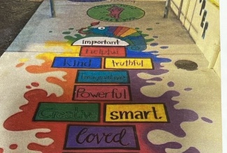 Image of a hopscotch course to encourage play. 