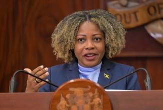 Minister of Education, Skills, Youth and Information, Senator Dr. Hon. Dana Morris Dixon, responds to a question during Wednesday’s (February 19) post-Cabinet press briefing at Jamaica House.


