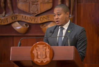 Minister of Agriculture, Fisheries and Mining, Hon. Floyd Green, provides details about the dry response programme for farmers during a recent post-Cabinet press briefing at Jamaica House.