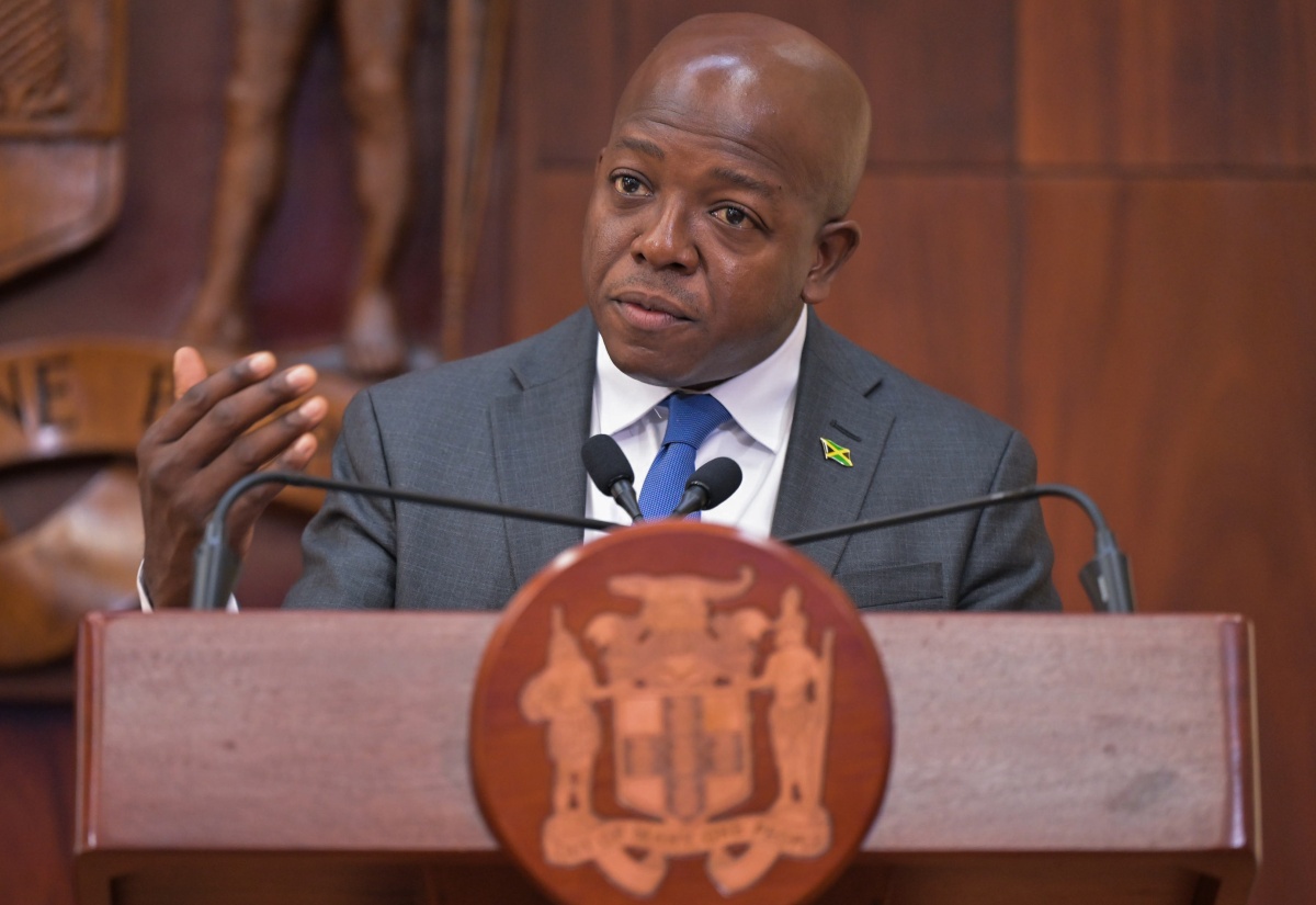 Minister of Labour and Social Security, Hon. Pearnel Charles Jr., addresses yesterday’s (February 26) post-Cabinet press briefing at Jamaica House.


