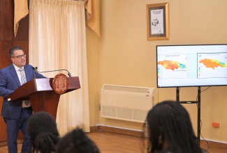 Minister without Portfolio in the Ministry of Economic Growth and Job Creation, Hon. Matthew Samuda, provides an update on measures being implemented by the Government to alleviate drought conditions, during Wednesday’s (February 26) post-Cabinet press briefing at Jamaica House.

