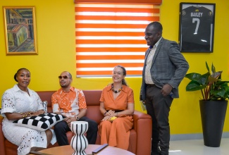 Chief Executive Officer of the Bellevue Hospital, Suzette Buchanan (left), along with (from second left) Representative of the Leon Bailey Foundation, Ramone Baxter; Chair of Bellevue Hospital, Dr. Diana Thorburn, and Senior Medical Officer, Dr. Roger Roberts, basks in the ambience of the institution’s new Wellness Lounge, which was formally opened at the facility’s complex on Windward Road in Kingston on Monday (March 3).

