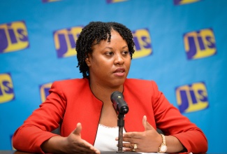 Senior Director for the Procurement, Management and Compliance Branch (PCMB) within the Public Procurement Commission (PPC), Kerry-Ann Henry Douglas, speaks at a JIS Think Tank on March 24.

