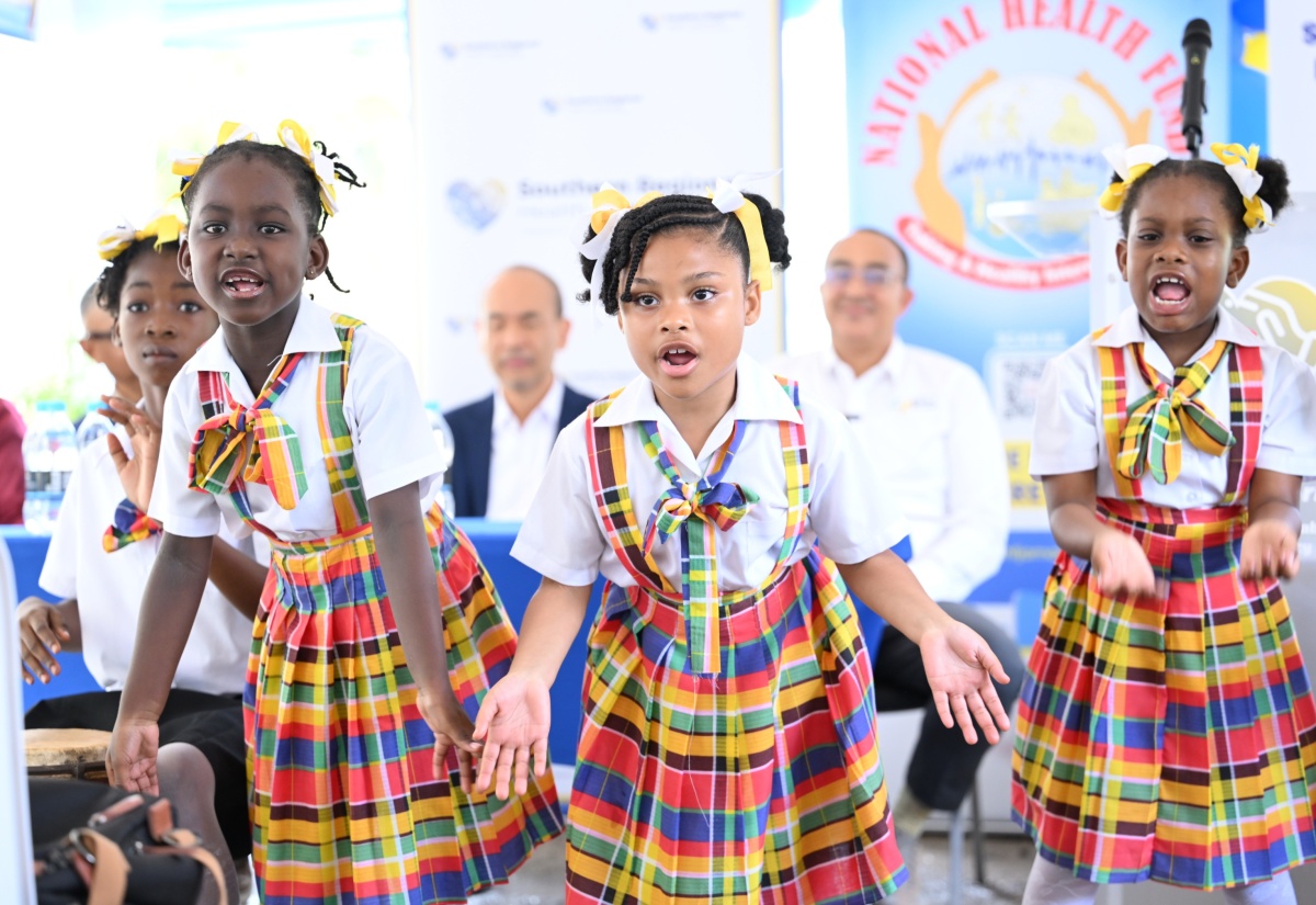 Students from Frankfield Primary School perform a cultural piece at the official reopening of the Frankfield Health Centre in Clarendon on Friday (March 28).