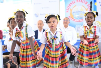 Students from Frankfield Primary School perform a cultural piece at the official reopening of the Frankfield Health Centre in Clarendon on Friday (March 28).