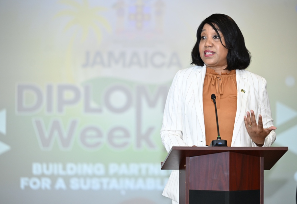 Chief Executive Officer, Jamaica Customs Agency (JCA) and Commissioner of Customs, Dr. Velma Ricketts Walker, provides an overview of the entity’s operations to stakeholders attending a technical briefing on day one of the Ministry of Foreign Affairs and Foreign Trade’s Diplomatic Week. The briefing was held at the Ministry in downtown Kingston on Monday (March 10).

