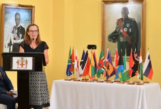 British High Commissioner to Jamaica, Her Excellency Judith Slater, brings greetings during a celebration observing Commonwealth Day at King’s House on Monday (March 10). 

