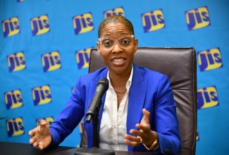 Chief Executive Officer of the Jamaica Special Economic Zone Authority, Kelli-Dawn Hamilton, makes a point at a recent Jamaica Information Service Think Tank held at the Agency’s Television Department in Kingston.