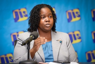 Senior Environmental Officer at the Water Resources Authority, Safiya Rhoden, speaks at a Jamaica Information Service (JIS) Think Tank, on March 7.