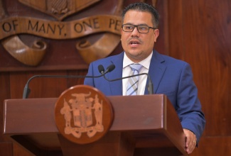 Minister without Portfolio in the Ministry of Economic Growth and Job Creation, Hon. Matthew Samuda, responds to questions during Wednesday’s (February 26) post-Cabinet press briefing at Jamaica House.
