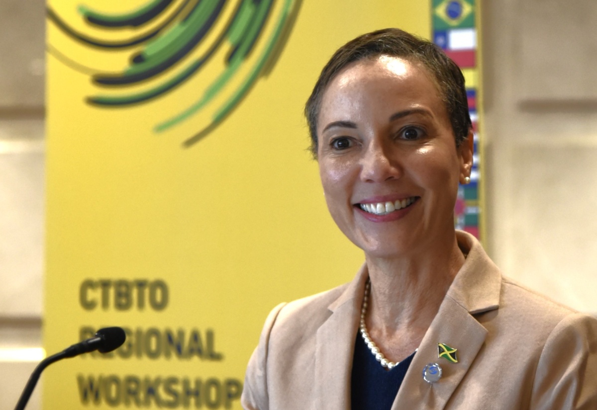 Minister of Foreign Affairs & Foreign Trade, Senator the Hon. Kamina Johnson Smith, addresses the opening ceremony of the Comprehensive Nuclear-Test-Ban Treaty Organisation (CTBTO) workshop on Thursday, April 3. The two-day event is being held at the Ministry’s office in downtown Kingston.

