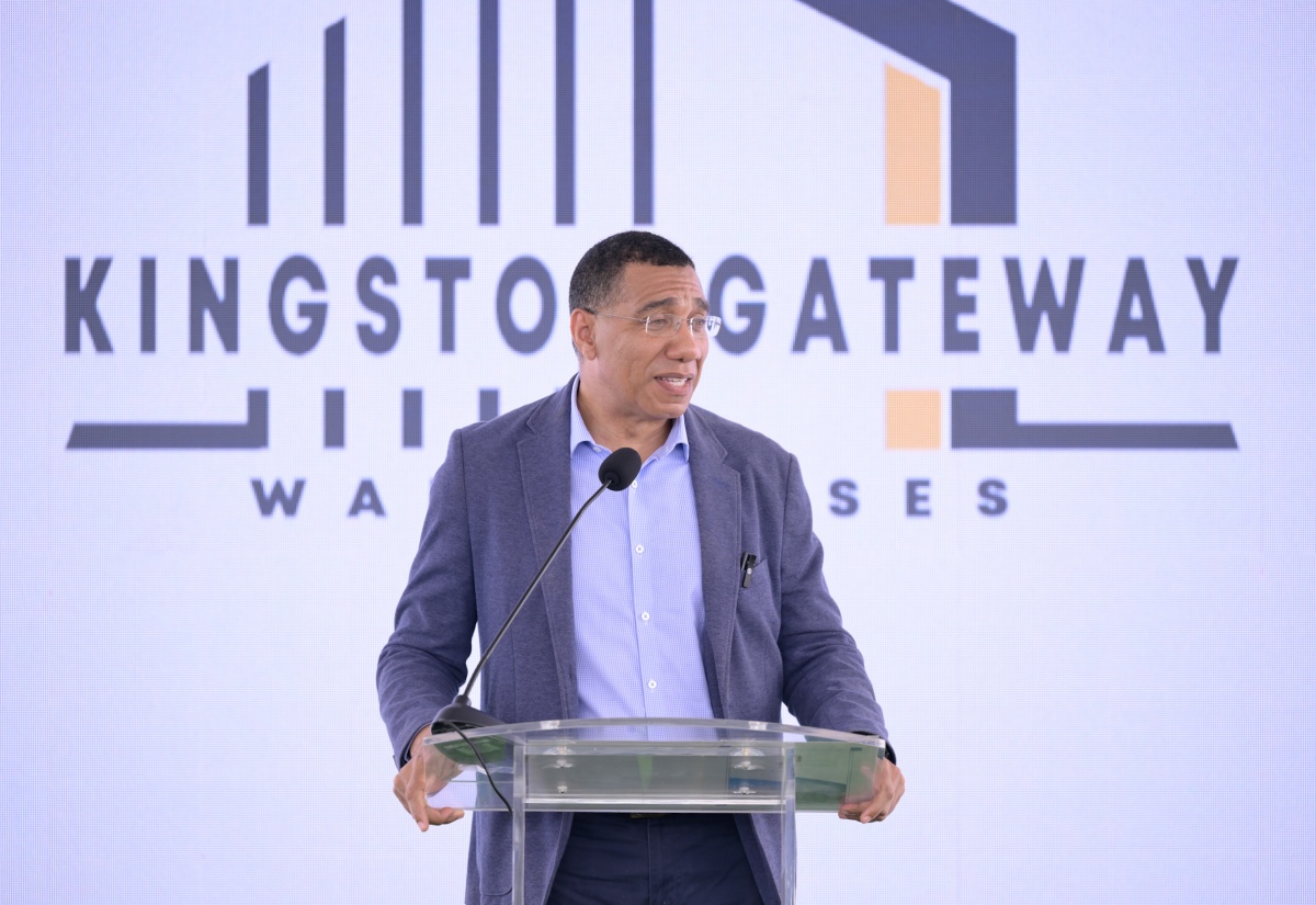 Prime Minister, Dr. the Most Hon. Andrew Holness, addresses Friday’s (April 11) groundbreaking ceremony for the Kingston Gateway Commercial and Warehouse Complex at 221-223 Marcus Garvey Drive.