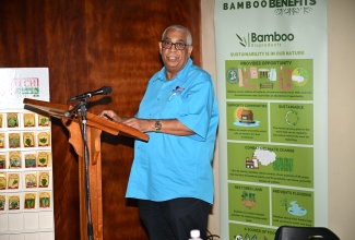 Chairman of the Westmoreland 4-H Parish Advisory Council, Pius Lacan, addresses the launch of phase two of the Westmoreland Primary Schools’ Container Gardening Project at Icon Importers and Distributors Limited in Savanna-la-Mar, Westmoreland, on Friday, April 25.
