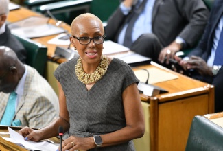 Finance and the Public Service Minister, Hon. Fayval Williams, speaks in the House of Representatives on Tuesday (April 1), at Gordon House.

