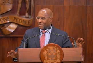 Minister of Industry, Investment and Commerce, Senator the Hon. Aubyn Hill, gives update at a post-Cabinet Press Conference on Wednesday (April 9) at Jamaica House.

