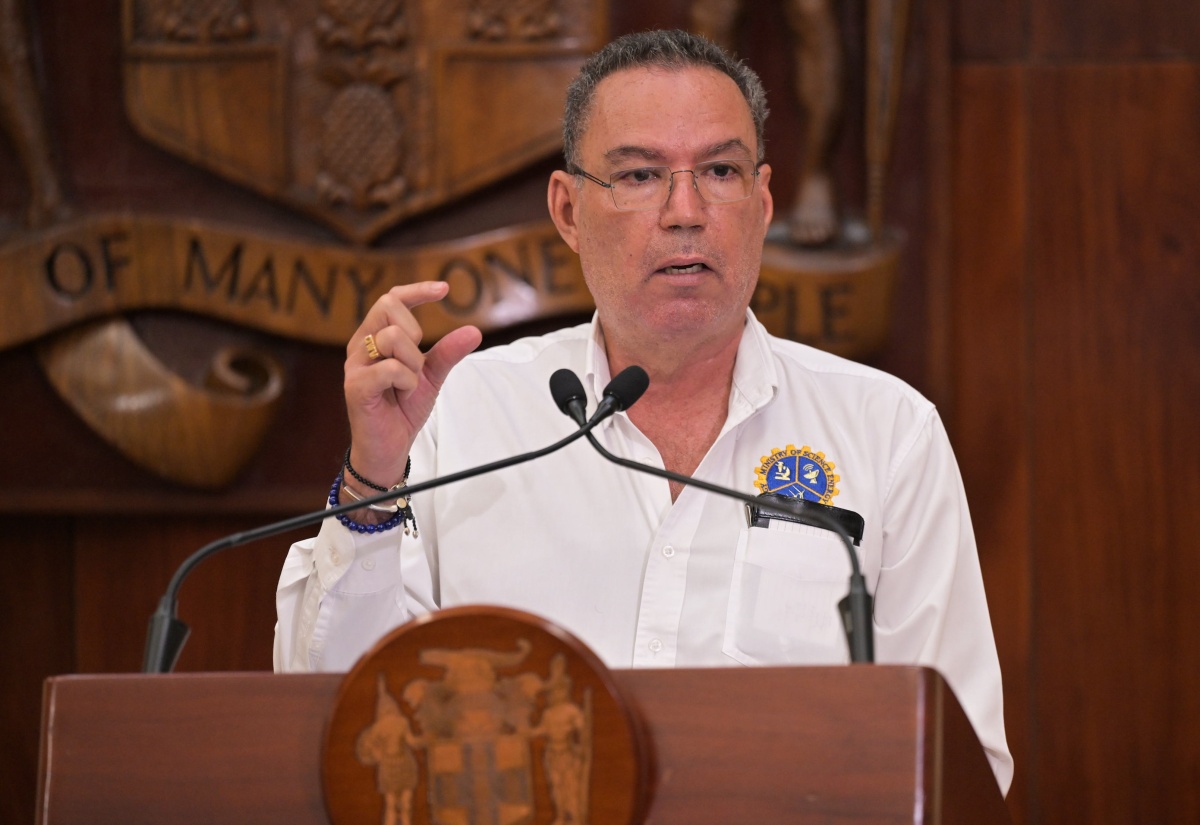 Minister of Science, Energy, Telecommunications and Transport,  Hon. Daryl Vaz, addresses a post-Cabinet press briefing held at Jamaica House on Wednesday (April 9).

