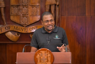 Minister without Portfolio in the Ministry of Economic Growth and Job Creation with Responsibility for Works, Hon. Robert Morgan, addresses Wednesday’s (April 30) post-Cabinet press briefing at Jamaica House.
