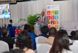 United Nations Development Programme (UNDP) Resident Representative, Kishan Khoday, speaks during the official closing ceremony for the Reducing Small Arms and Light Weapons Joint Programmme (SALIENT) Jamaica Initiative, at the Terra Nova All-Suite Hotel in St. Andrew on April 17.