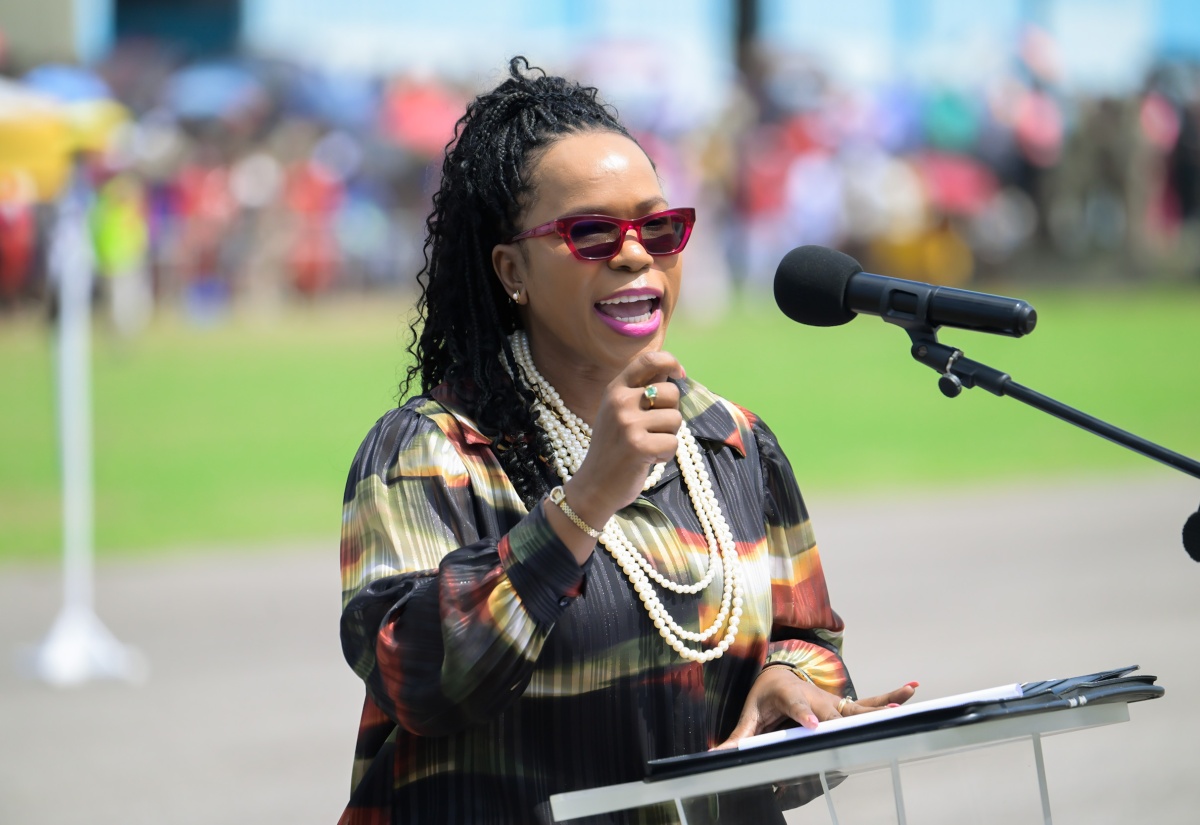 Permanent Secretary in the Ministry of Education, Skills, Youth and Information, Dr. Kasan Troupe, delivers her remarks at the Passing Out Parade of the Jamaica National Service Corps (JNSC) Intake 2024/01, held at Up Park Camp, Kingston, on Thursday (May 22).


