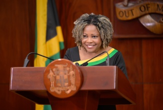 Minister of Education, Skills, Youth and Information, Senator Dr. the Hon. Dana Morris Dixon, addresses Wednesday’s (May 7) post-Cabinet press briefing at Jamaica House. 