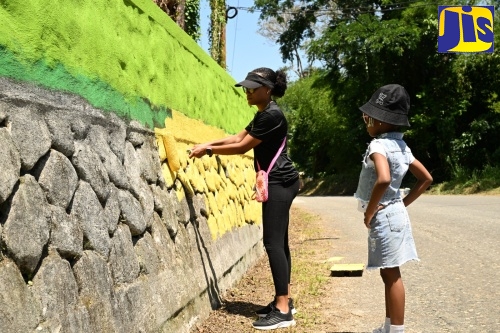 Community Programmes Coordinator, at the St. Elizabeth Municipal Corporation, Corlecia McKoy (left), gives the community of Maggotty a facelift as part of activities for the St. Elizabeth Labour Day Parish Project on Friday (May 23). Looking on is volunteer Ameerah Henry.