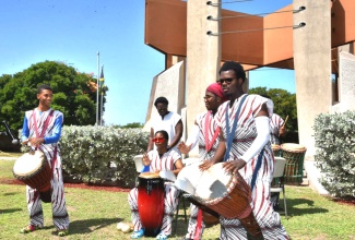 Ardenne High School Drummers in performance during the wreath-laying ceremony at the shrine of National Hero, the Right Excellent Samuel Sharpe at National Heroes Park in Kingston on Friday (May 23). The Labour Day activity commemorates the day Sharpe was executed on May 23, 1832 for his leadership in the 1831 Christmas Rebellion.

