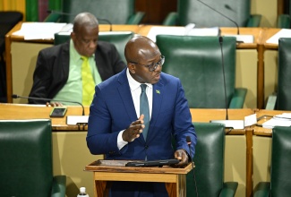 Minister of Labour and Social Security, Hon. Pearnel Charles Jr., presents a statement in the House of Representatives on Tuesday (May 20).

