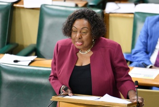 Minister of Culture, Gender, Entertainment and Sport, Hon. Olivia Grange, makes a statement to the House of Representatives on Tuesday (May 6).

Rudranath Fraser Photo
