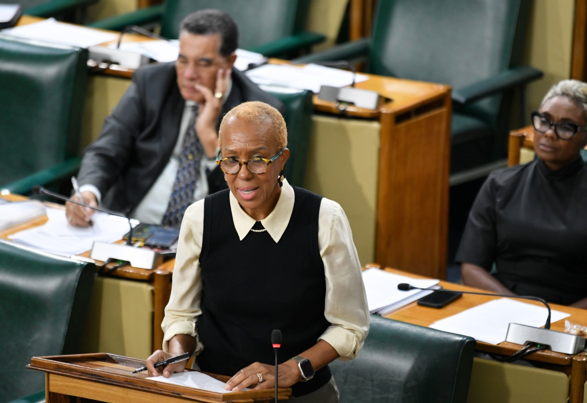 Minister of Finance and the Public Service, Hon. Fayval Williams, speaks in the House of Representatives on Tuesday (May 6).

